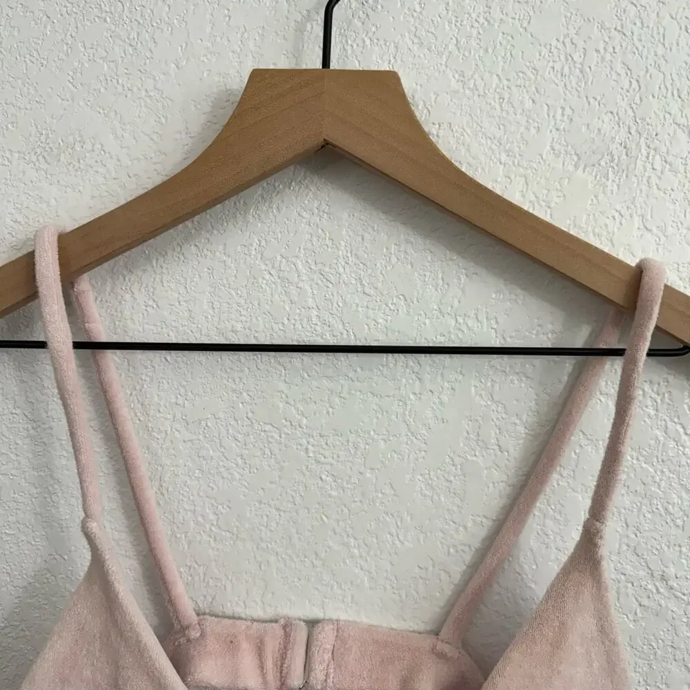 Frankie's Bikinis Claire Unpadded Triangle Terry Bikini Top Baby Pink Large
